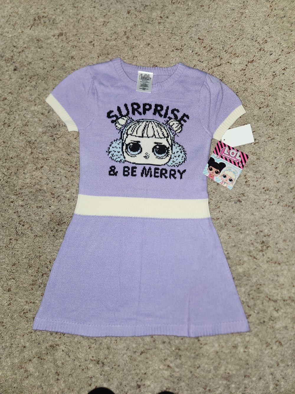 L.O.L. Surprise Lavender Knit Dress with Cream Accents For Toddler Girls XS(4/5)